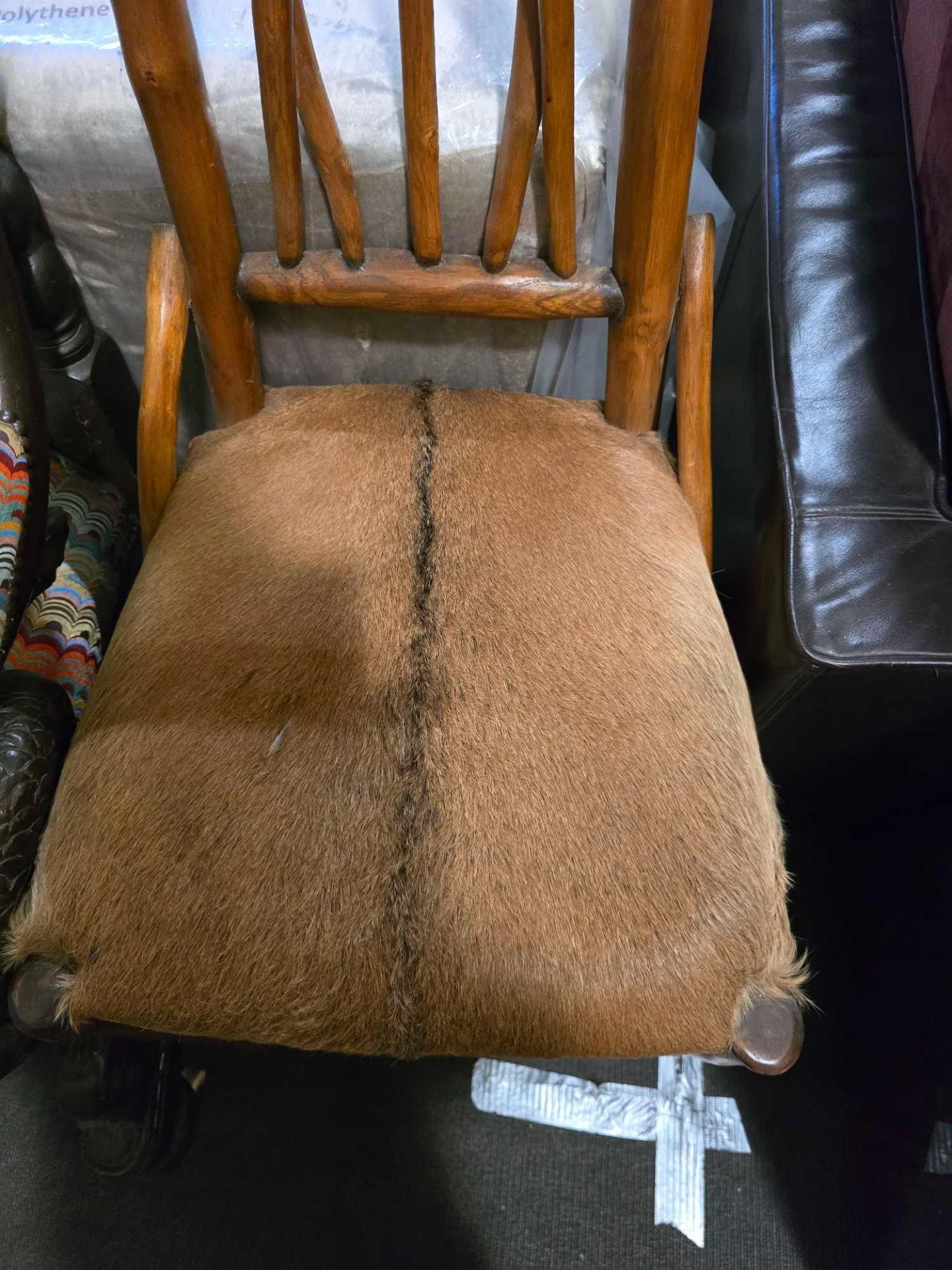 A side chair in the Arts and Crafts style, featuring a rustic frame constructed from light-toned - Image 4 of 4