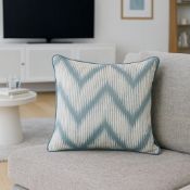 A pair Luxury Jane Churchill - Serville Aqua Cushion (100% Feather Filled). A striking, wide Ikat-