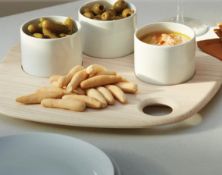 Palette Tapas Serving Set. An exquisite mixed-material serving assembly containing three vitrified