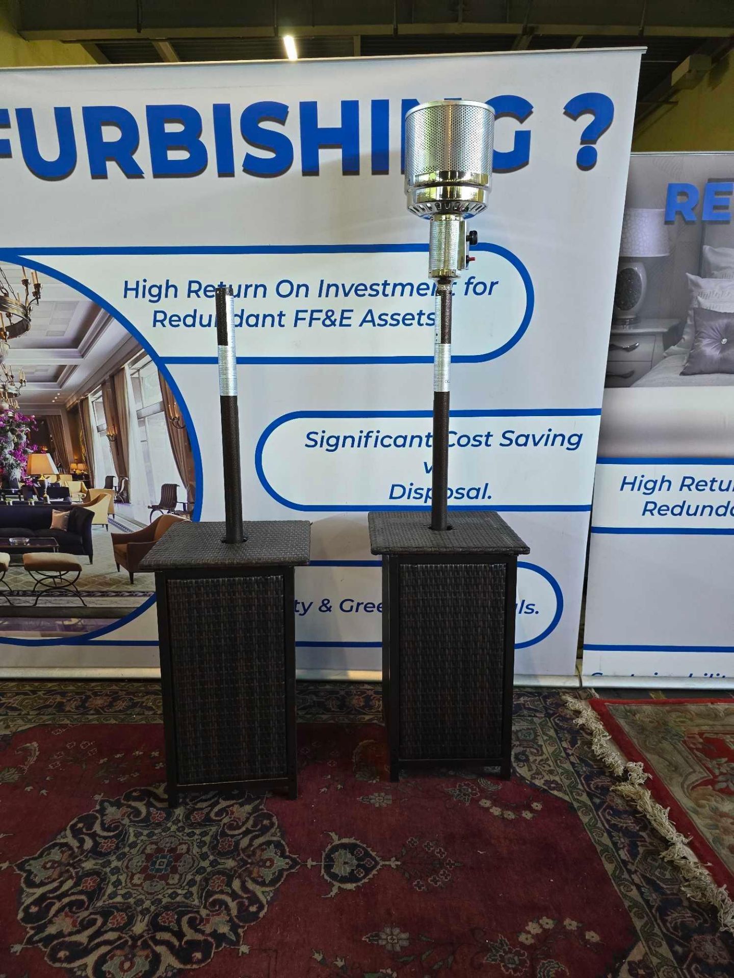 A pair of contemporary gas patio heaters, designed with decorative all-weather synthetic wicker - Image 2 of 4