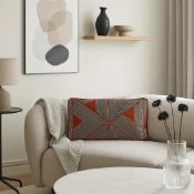 A Pair Luxury. Cushion (100% Feather Filled). A bold architectural design featuring block-printed