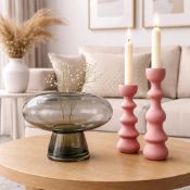 Smoked Glass Curved Vase. A beautiful art vase centerpiece formed from thick-walled glass finished