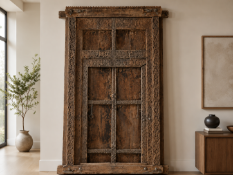 An impressive and highly architectural 18th/19th-century hand-carved hardwood doorway from the