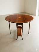 An exceptionally fine Edwardian-style inlaid mahogany Sutherland drop-leaf table of elegant, slender