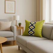 Luxury James Malone - Ikat Band Cushion (100% Feather Filled). Features a striking lime-chartreuse