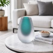 Green Sandblasted Vase. Exquisite art glass vase featuring a heavily sandblasted frosted exterior