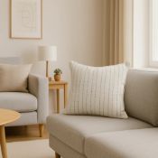 Zoe Glencross - Inky Sky Cushion. Tailored from a premium linen-cotton blend, showing a clean