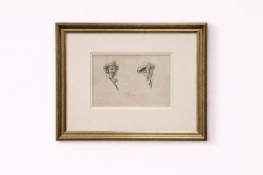 Framed print by John Joseph Barker of Bath (1825-1904). Two monochromatic sketches of man in