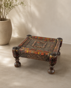 A charming 19th-century hand-carved hardwood low stool (piri) from the Swat Valley region of