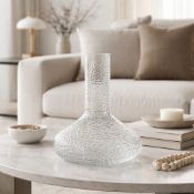 Textured Clear Glass Flagon Vase. A contemporary 30cm glass vase boasting an elegant chimney neck