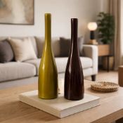 Roma Ceramic Bottles – Set of 2. Pair of handcrafted ceramic bottles. Includes one rich chartreuse-