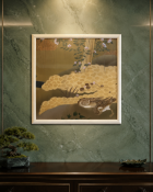 A Japanese Edo Rimpa School Style Print of Mandarin Ducks, A high-quality square decorative colour