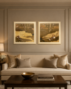 A pair of Japanese Edo Rimpa School Style Print of Mandarin Ducks, A high-quality square
