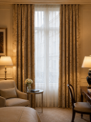 A Pair of Luxury Interlined Silk Drapes and Coordinating Leaf Patterned Show Panels An exceptional