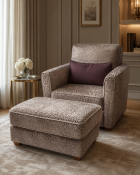 A Contemporary Tailored Armchair and Coordinating Ottoman in Textured Cut-Velvet Fabric A stylish