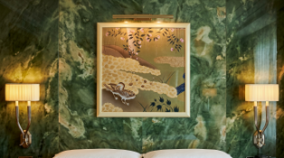A Japanese Edo Rimpa School Style Print of Mandarin Ducks, A high-quality square decorative colour