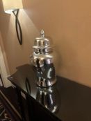 A Premium Contemporary Asiatides Platinum-Chrome Glazed Ceramic Temple Jar with Lid An exceptional