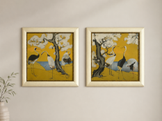 A Pair of Japanese Edo Rimpa School Style Crane Prints After Suzuki Kiitsu A pair of high-quality,