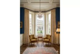 A pair of silk drapes Luxury Pair of Golden Gingham Check and Floral Drapes A beautifully