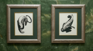 A Pair of Contemporary Art Deco Style Black Panther Prints, After Paul Jouve A pair of striking