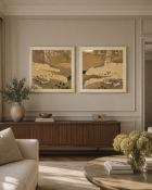 2 x Japanese Edo Rimpa School Style Print of Mandarin Ducks, A high-quality square decorative colour