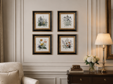 A Set of Four Reproduction Botanical Studies After Antique Engravings A uniform set of four colour