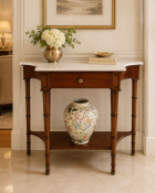 A Regency Revival Mahogany and White Marble Console Table The table features a figured white