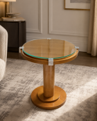 An Art Deco Style Maple and Glass Circular Pedestal Occasional Table by Francesco Molon A high-