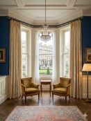 A Luxury Window Drapery Suite Comprising Silk Interlined Curtains and Coordinating Show Drapes A