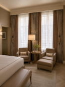 A Pair of Luxury Interlined Silk Drapes and Coordinating Patterned Show Panels An exceptional pair