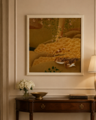 A Japanese Edo Rimpa School Style Print of Mandarin Ducks, A high-quality square decorative colour