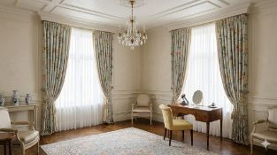 Three Pairs of Custom-Tailored Botanical Print Silk Drapery Panels An exceptional offering of