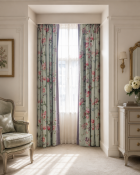 A Luxury Window Drapery Suite Comprising Two Pairs of Chintz-Style Floral Silk Interlined Curtains
