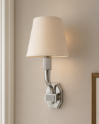 A Pair of Art Deco Style Single-Arm Wall Sconces in Polished Nickel A high-end pair of designer
