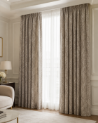 A Luxury Window Drapery Suite Comprising Two Pairs of Patterned Silk Interlined Curtains A