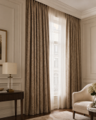 A Luxury Window Drapery Suite Comprising Silk Interlined Curtains and Coordinating Show Drapes A