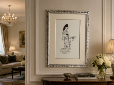A Framed Minimalist Figure Print, After Gustav Klimt A graceful rectangular contemporary