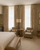 Two Pairs of Luxury Interlined Botanical Silk Drapes with Tailored Trim An exceptional set of