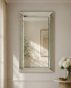 A Contemporary Venetian Style All-Glass Bevelled Wall Mirror An elegant vertical wall or vanity
