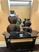 A Pair of Premium Contemporary Asiatides Black Gloss Double-Gourd Ceramic Vases An exceptional