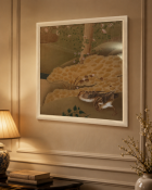A Japanese Edo Rimpa School Style Print of Mandarin Ducks, A high-quality square decorative colour