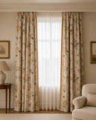 A Luxury Selection of Three Pairs of Fully Lined Silk Drapes and Decorative Swag and Jabot