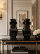 A Premium Contemporary Asiatides Black Gloss Hexagonal Ceramic Baluster VaseAn exceptional, large-
