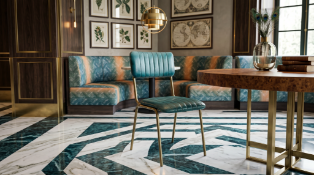 A Premium Travertine Stone Circular Dining Table and 2 x chairs The circular table top features