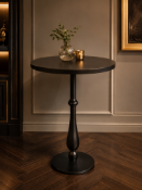 The Contract Chair Company Poseur table timber top with Blaxhall black cast iron pedestal 80 x 80