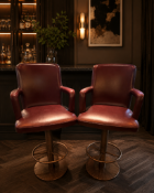 Pair of Luxury Contract Bar Stools in Oxblood Zisu Leather A high-quality pair of professional,