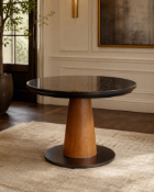 Granite-Top Coffee Table with Conical Wood Base A premium-grade, contract-specification circular