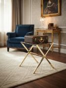 A Set of Ten Contemporary Brass and Leather Luggage Racks A premium commercial or boutique hotel set