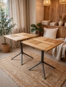 2 x premium Pedrali Italian designer bistro table featuring a light natural wood finish top surface,