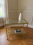 A Mid-Century Neoclassical Style Brass and Glass Two-Tier Oblong Étagère Side Table An elegant